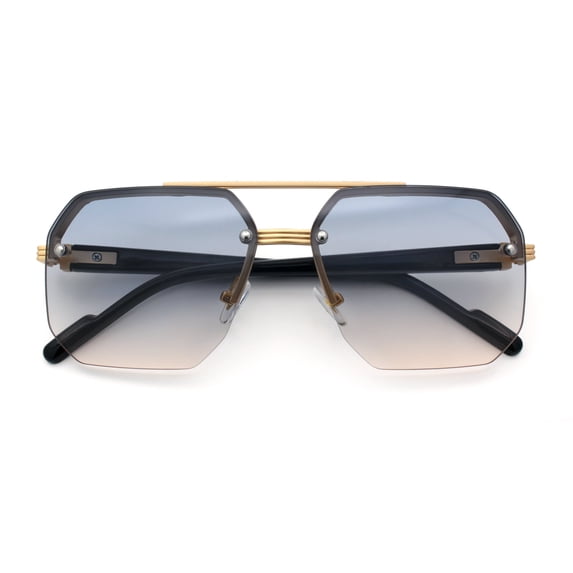 Luxury Mobster Rimless Half Rim Oversized Rectangle Metal Sunglasses Gold - Black Beige