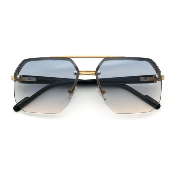 Luxury Mobster Rimless Half Rim Oversized Rectangle Metal Sunglasses Gold - Black Beige