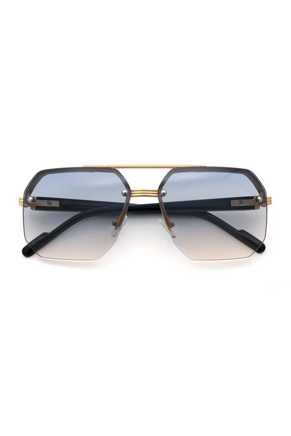 Luxury Mobster Rimless Half Rim Oversized Rectangle Metal Sunglasses Gold - Black Beige