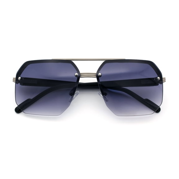 Luxury Mobster Rimless Half Rim Oversized Rectangle Metal Sunglasses Silver - Smoke