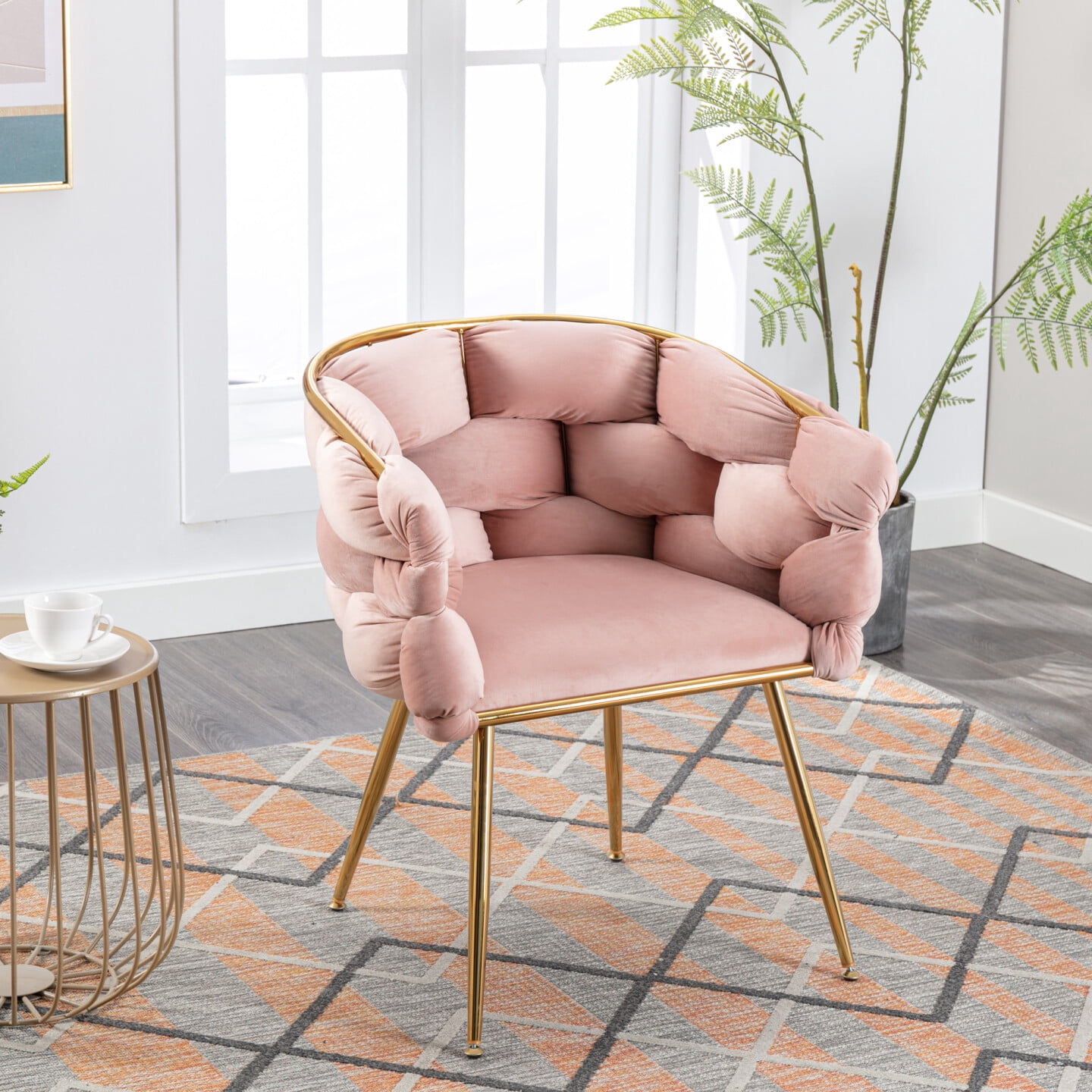 Luxury Modern Accent Chair, Leisure Velvet Armchair with Thick Woven ...