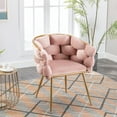 thumbnail image 1 of Luxury Modern Accent Chair, Leisure Velvet Armchair with Thick Woven Backrest and Gold Metal Frame, Upholstered Lazy Person Household Dresser Stool, Manicure Table Back Chair, Dining Chair, Pink, 1 of 9