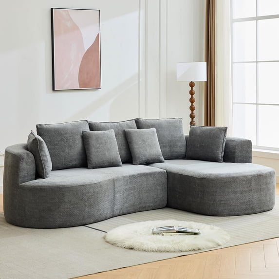 Luxury Modern Curved Back Sofa, Minimalist Style Chenille Comfy Couch for Living Room Apartment, 4 Seater Modular Sectional with Throw Pillows