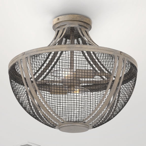 Luxury Modern Farmhouse Ceiling Light, Distressed Grey Wood, UQL5411