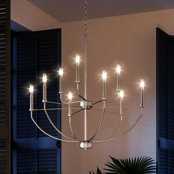 Luxury Modern Farmhouse Chandelier, 27H x 28W, with Coastal Style, Brushed Nickel, UHP3970 by Urban Ambiance