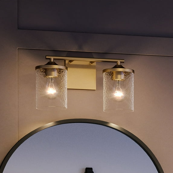 Luxury Modern Farmhouse Indoor Bath Fixture, 7.75''H x 14.00''W, with Transitional Style Elements, Modern Design, Olde Brass Finish and Clear Hammered Glass, UQL3811