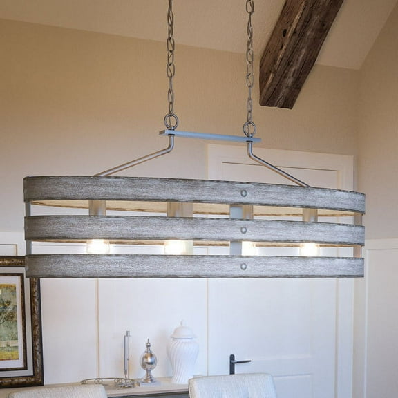 Luxury Modern Farmhouse Indoor Chandelier, 17''H x 38.5''W, with Rustic Style Elements, Scandinavian Design, Galvanized Steel Finish, UHP2477