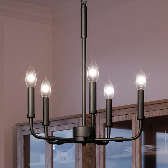 Luxury Modern Farmhouse Indoor Chandelier, 21.25''H x 18.00''W, with Transitional Style Elements, Modern Design, Matte Black Finish and Open Candlestick, UQL3800