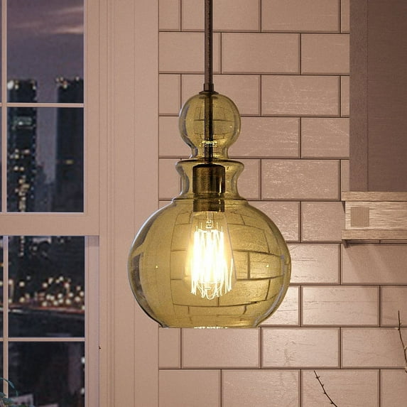 Luxury Modern Farmhouse Indoor Pendant, 12.75''H x 8.5''W, with Electrical Insulator Style Elements, Vintage Design, Olde Bronze Finish and Glass, UHP3048