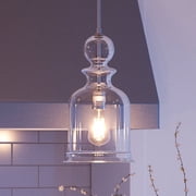 Luxury Modern Farmhouse Indoor Pendant, 16.5H x 9W, with Electrical Insulator Style Elements, Vintage Design, Brushed Nickel Finish and Glass, UHP3043