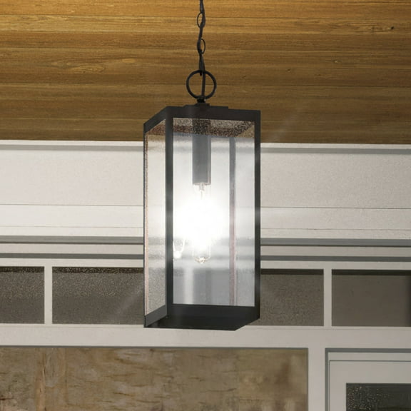 Luxury Modern Farmhouse Outdoor Pendant, 20.75''H x 7.00''W, with Industrial Style Elements, Minimalist Design, Estate Bronze Finish and Clear Beveled Glass, UQL1354
