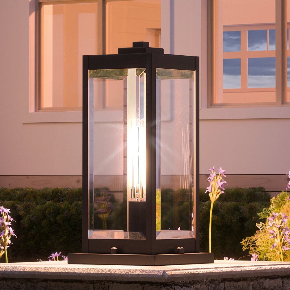 Luxury Modern Farmhouse Outdoor Post Light, 16.00''H x 7.50''W, with Industrial Style Elements, Minimalist Design, Estate Bronze Finish and Clear Beveled Glass, UQL1355