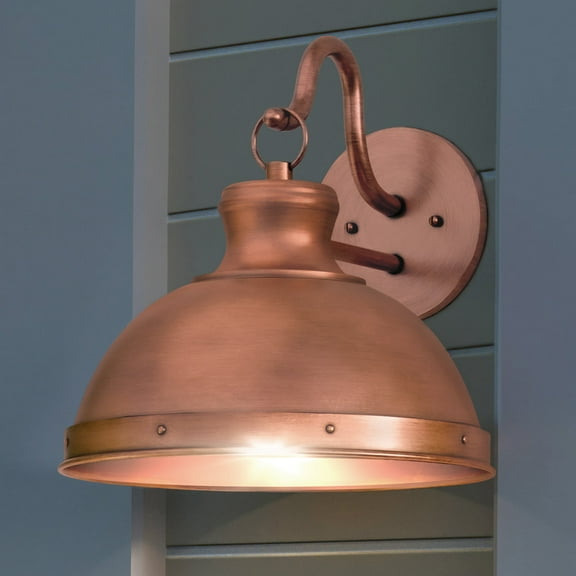 Luxury Modern Farmhouse Outdoor Wall Sconce, Medium Size: 14''H x 15''W, with Luxe-Industrial Style Elements, Rustic Copper Finish, UQL1711 from the Clemson Collection by Urban Ambiance