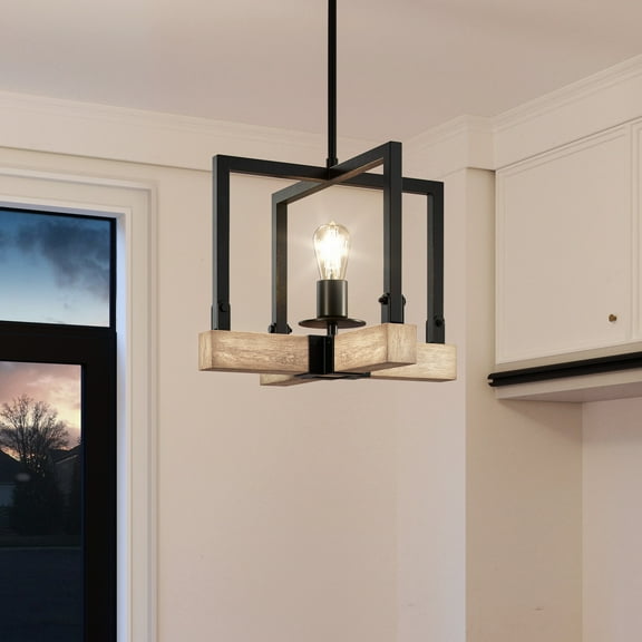 Luxury Modern Farmhouse Pendant, 11''H x 11''W, Matte Black & White Ash Finish, Broadway Collection, by Urban Ambiance