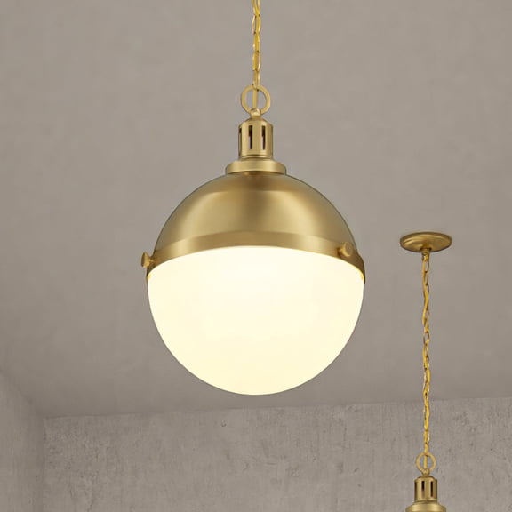 Luxury Modern Farmhouse Pendant, 17''H x 12''W, Brushed Gold Finish, Apulon Collection, by Urban Ambiance