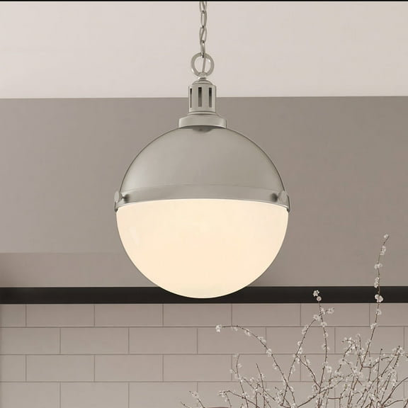Luxury Modern Farmhouse Pendant, 17''H x 12''W, Brushed Nickel Finish, Apulon Collection, by Urban Ambiance
