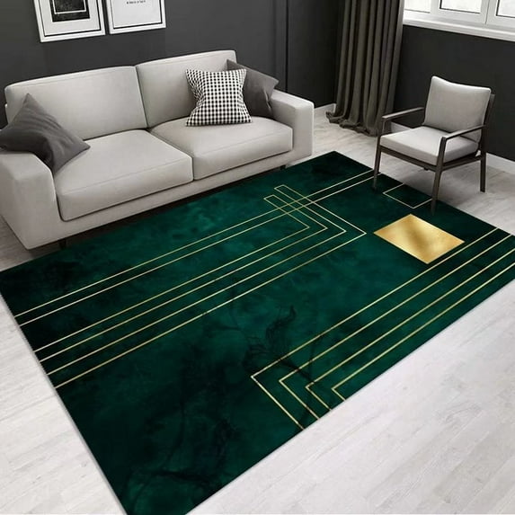 Luxury Modern Geometric Living Room Carpets Home ration Golden Green Rugs for Bedroom Washable Fluffy Large Area Mat Bedside
