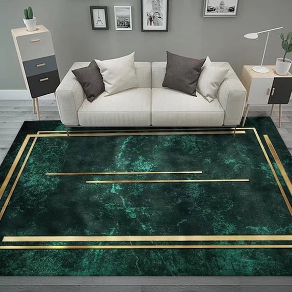 Luxury Modern Geometric Living Room Carpets Home ration Golden Green Rugs for Bedroom Washable Fluffy Large Area Mat Bedside