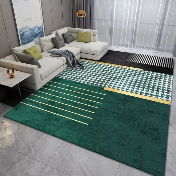 Luxury Modern Geometric Living Room Carpets Home ration Golden Green Rugs for Bedroom Washable Fluffy Large Area Mat Bedside