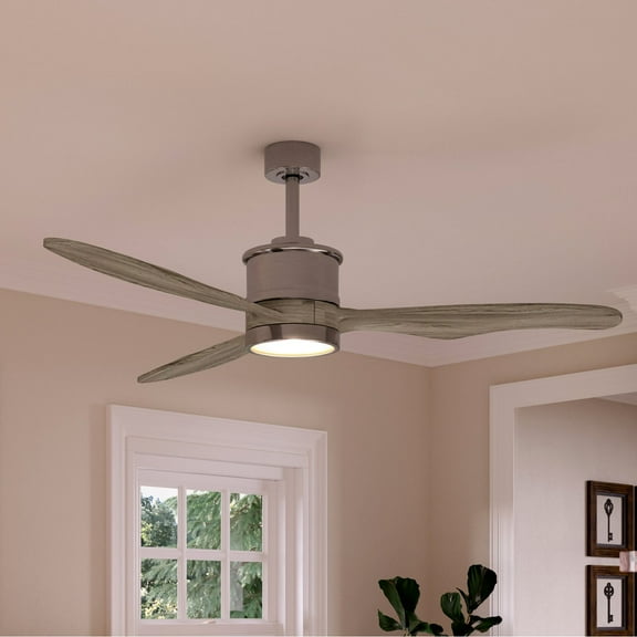 Luxury Modern Indoor Ceiling Fan, 15.5''H x 60''W, with Minimalist Style Elements, Contemporary Design, Brushed Nickel Finish and White Opal Shatterproof Glass, UHP9091