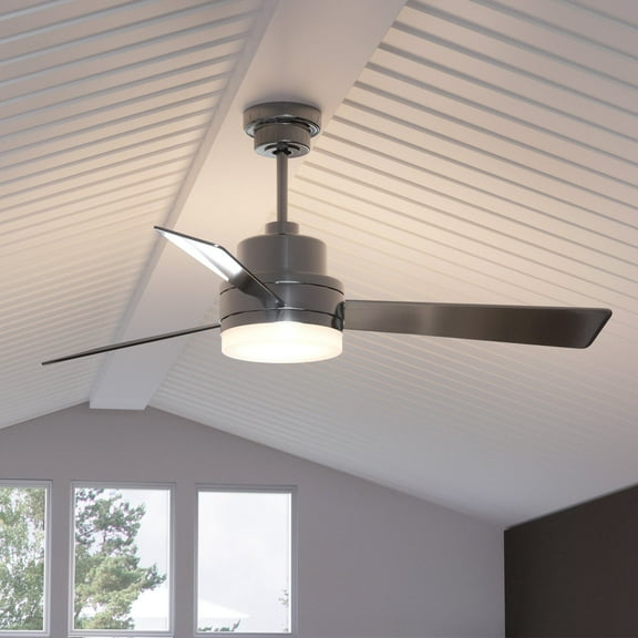 Luxury Modern Indoor Ceiling Fan, 15.75''H x 52''W, with Contemporary Style Elements, Cosmopolitan Design, Brushed Nickel Finish and Etched Opal Glass, UHP9210