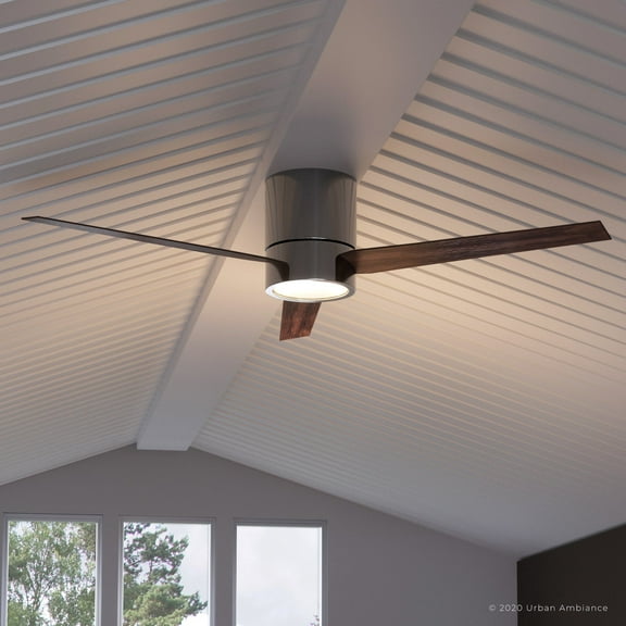 Luxury Modern Indoor Ceiling Fan, 9.875''H x 56''W, with Minimalist Style Elements, Mid-Century Modern Design, Polished Chrome Finish and White Opal Shatterproof Glass, UHP9071