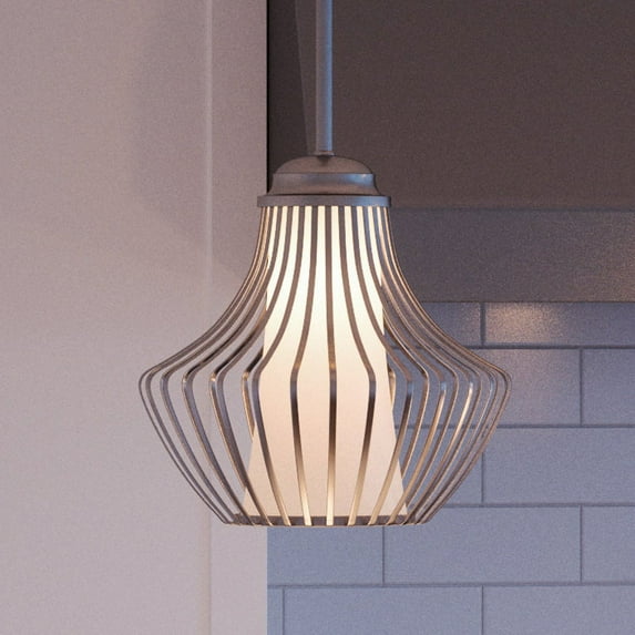 Luxury Modern Indoor Pendant, 10.5''H x 10''W, with Art Deco Style Elements, Contemporary Design, Sterling Steel Finish and Glass, UHP2860