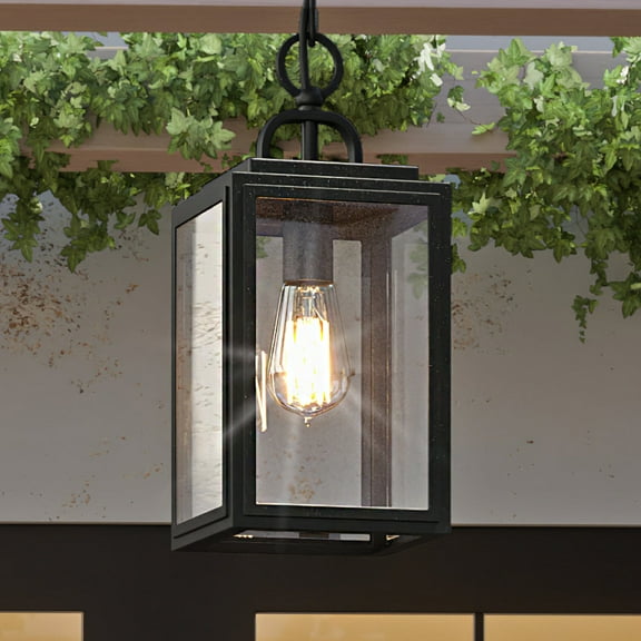 Luxury Modern Outdoor Pendant, 15.375''H x 7''W, with Craftsman Style Elements, Contemporary Design, Midnight Black Finish and Shatterproof Glass, UHP1241