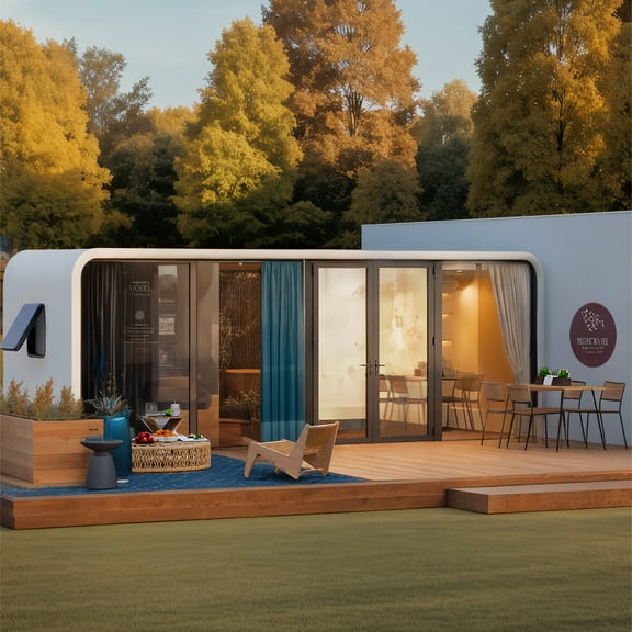 Luxury Modern prefab Cabin - 19ft Mobile Capsule with Bedroom, Kitchen and Bathroom, Storm Resistant prefab Cabin -16 Typhoon and 12 Earthquake Proof Mobile Cabin for Travel and Outdoor Living