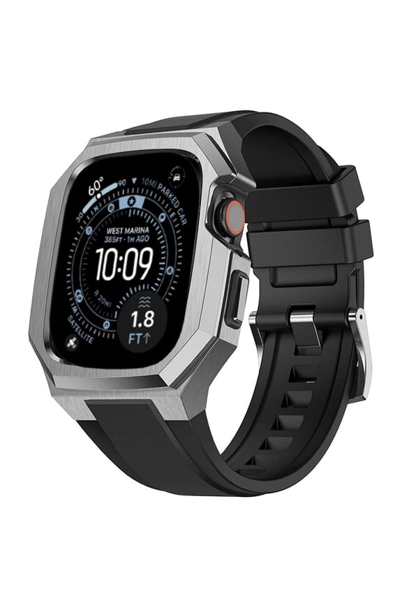 Luxury Modification Kit For Apple Watch Ultra 3 49MM Stainless Steel Case For Iwatch Series Ultra 2 49mm Rubber Strap Refit Kit