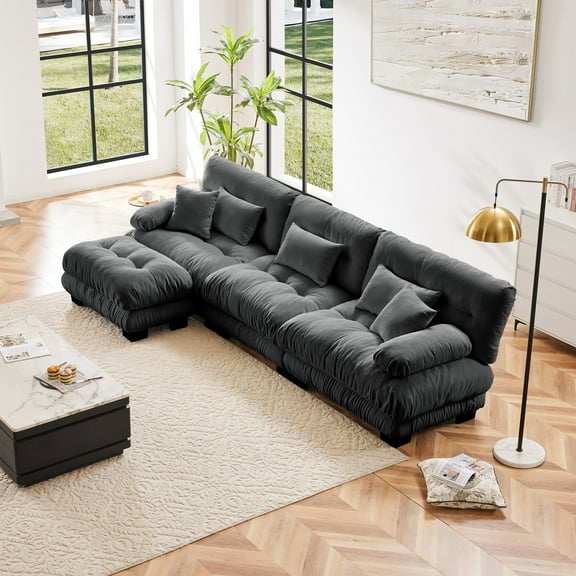 Luxury Modular Sectional Sofa Couch,Oversized L Shaped Cloud Couch for Living Room,Deep Seat Sofa Couch,Chenille Gray