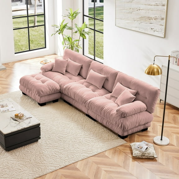 Luxury Modular Sectional Sofa Couch,Oversized L Shaped Cloud Couch for Living Room,Deep Seat Sofa Couch with Convertible Ottoman,Chenille Pink