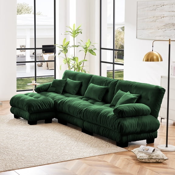 Luxury Modular Sectional Sofa Couch, Oversized L Shaped Cloud Couch for Living Room, Deep Seat Sofa Couch with Convertible Ottoman (Green)