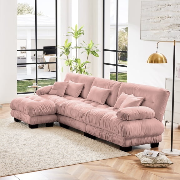Luxury Modular Sectional Sofa Couch, Oversized L Shaped Cloud Couch for Living Room, Deep Seat Sofa Couch with Convertible Ottoman (Pink)