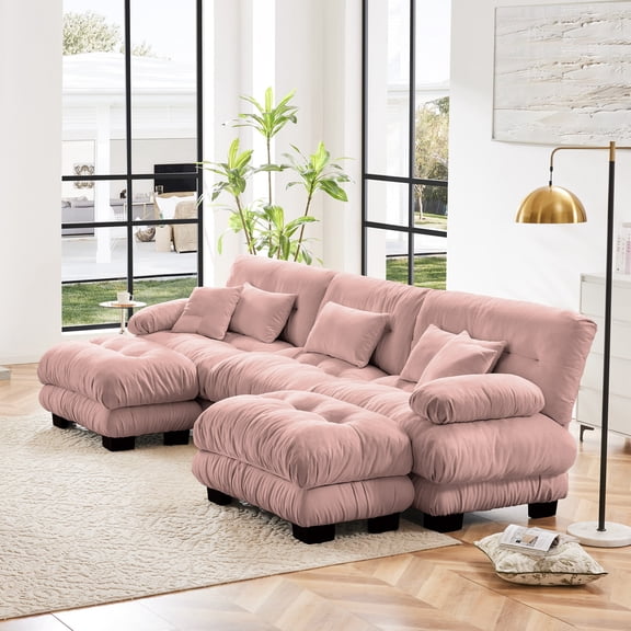 Luxury Modular Sectional Sofa Couch - Oversized U Shaped Cloud Couch for Living Room, Deep Seat Sofa Couch with 2 Ottomans (Pink)