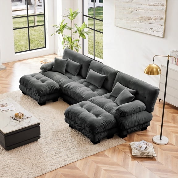 Modern Luxury Chenille Gray Oversized U Shaped Sectional Sofa Couch for Living Room (220×80×75cm)