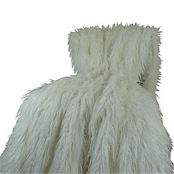 Luxury Mongolian Faux Fur Blanket, White - 114 x 120 in.
