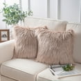 thumbnail image 1 of Luxury Mongolian Fluffy Faux Fur Series Square Decorative Throw Pillow Covers for Couch, 20" x 20", Beige, 2 Pack, 1 of 5