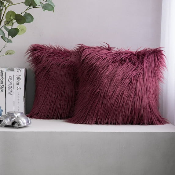 Phantoscope Christmas Decorative Throw Pillow Set, Faux Fur Series Covers, 22" x 22", Dark Purple, 2 Pack