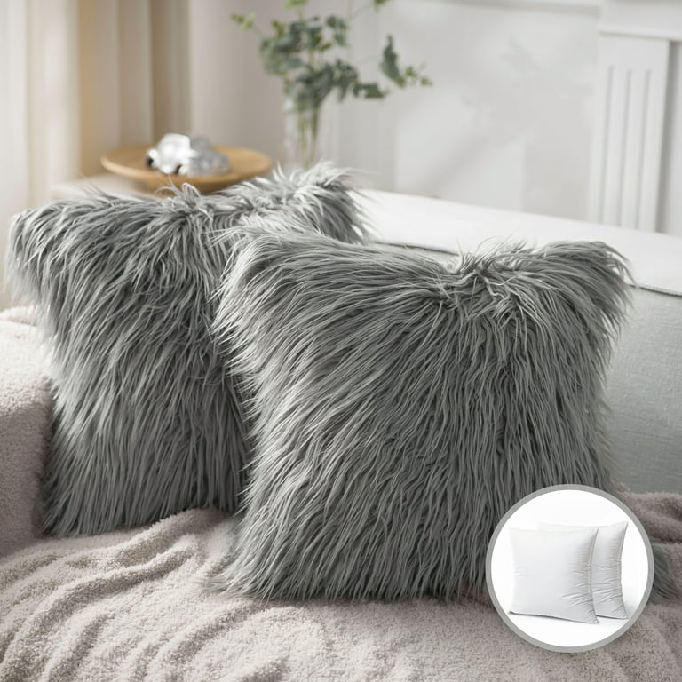 Phantoscope Luxury Mongolian Fluffy Faux Fur Series Square Decorative Throw Pillow Cusion for Couch, 12 inch x 20 inch, Off White, 2 Pack