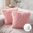thumbnail image 1 of Luxury Mongolian Fluffy Faux Fur Series Square Decorative Throw Pillow Cusion for Couch, 18" x 18", Pink, 2 Pack, 1 of 8