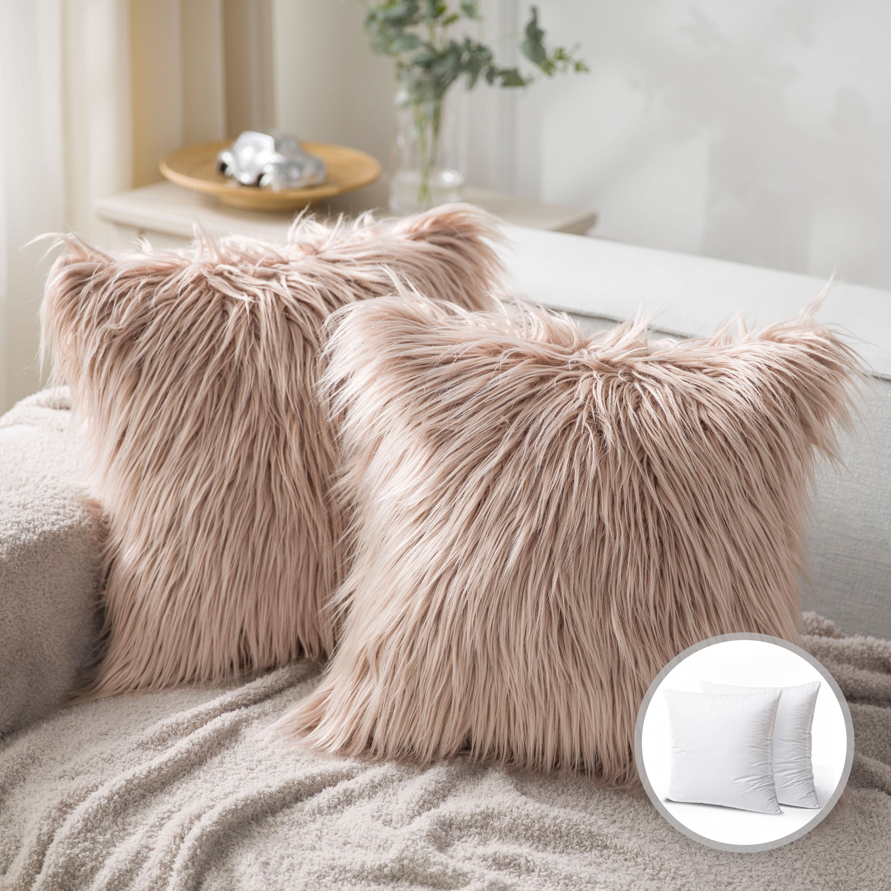 Phantoscope Luxury Mongolian Fluffy Faux Fur Series Square Decorative Throw Pillow Cusion for Couch, 12 inch x 20 inch, Pink, 2 Pack, Size: 12 x 20
