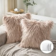 thumbnail image 1 of Luxury Mongolian Fluffy Faux Fur Series Square Decorative Throw Pillow Cusion for Couch, 20" x 20", Beige, 2 Pack, 1 of 6