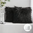 thumbnail image 1 of Luxury Mongolian Fluffy Faux Fur Series Square Decorative Throw Pillow Cusion for Couch, 20" x 20", Black, 2 Pack, 1 of 7