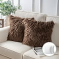 thumbnail image 1 of Luxury Mongolian Fluffy Faux Fur Series Square Decorative Throw Pillow Cusion for Couch, 20" x 20", Brown, 2 Pack, 1 of 7