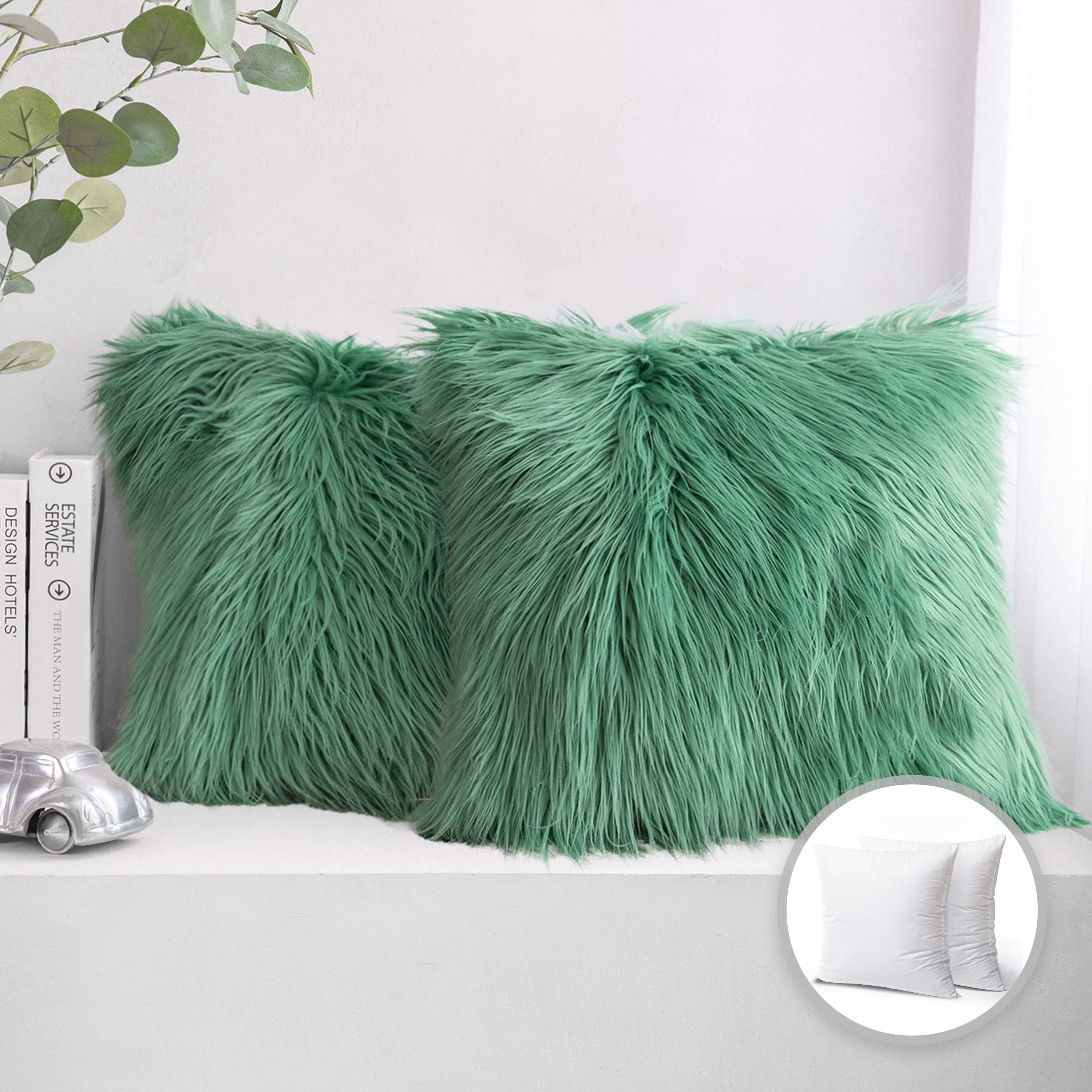 Luxury Mongolian Fluffy Faux Fur Series Square Decorative Throw Pillow Cusion for Couch 20 x 20