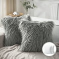 thumbnail image 1 of Luxury Mongolian Fluffy Faux Fur Series Square Decorative Throw Pillow Cusion for Couch, 22" x 22", Gray, 2 Pack, 1 of 6