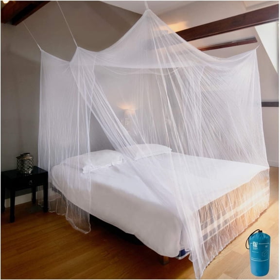Luxury Mosquito Net for Double to King Size Bed Canopy | Camping Screen House | Finest Mesh 300 Holes per Square Inch, 2 Entries, Easy to Install, Hanging Kit, Storage Bag (X-Large)