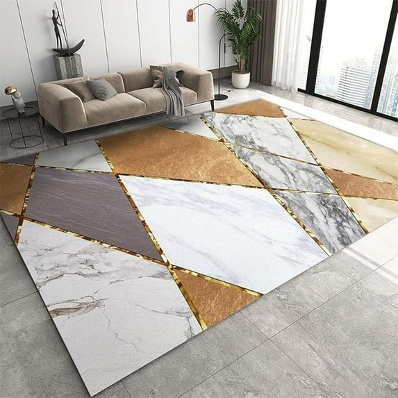 Luxury Multi-Color Geometric Marble Area Rug, Indoor Non Slip Print Rugs, Machine Washable Carpet For Living Room Bedroom Study Office Decor Floor Mat 2x3ft