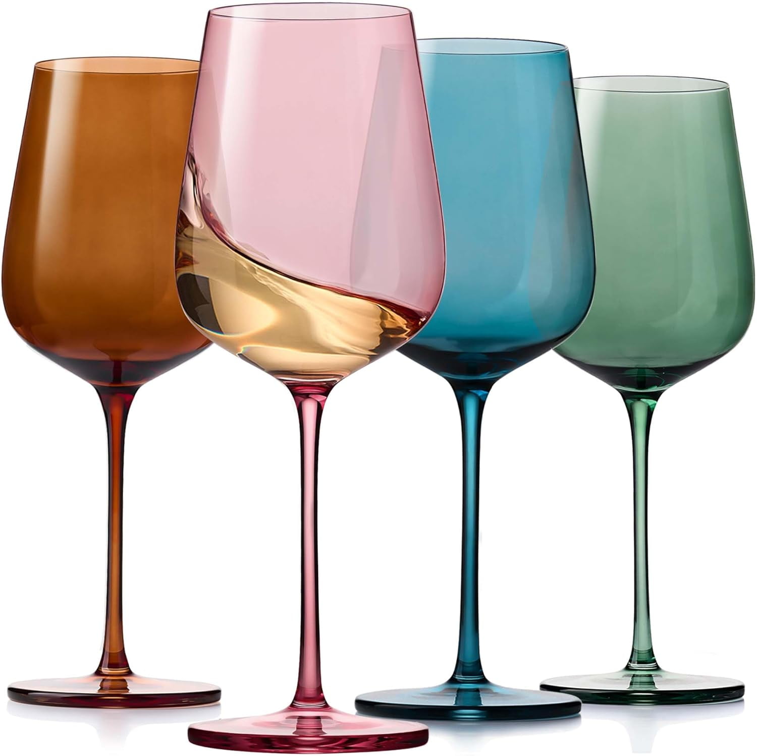 Luxury Multi Color Wine Glasses Set of 4, Hand Blown 18oz Crystal